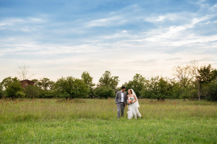 bride and groom in field ottawa
